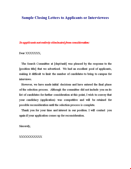 position rejection letter - committee decision | thanking applicants for their consideration template