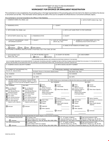 vs divorce worksheet template