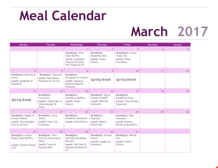 meal calendar in pdf template