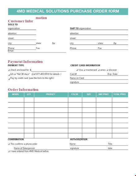 medical purchase order form template