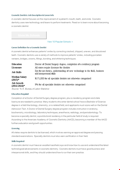 cosmetic dentist job description template