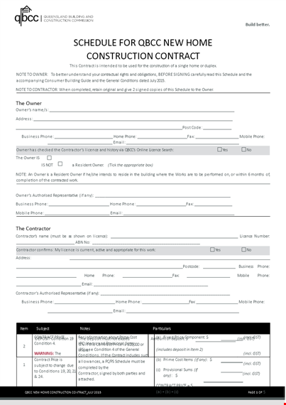 contract schedule - essential guide for contractors and owners template