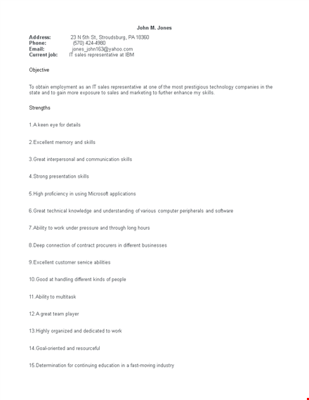 sales one page resume template