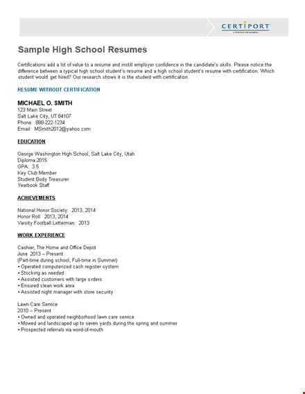 sample high school student resume template template