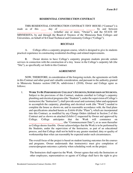 residential construction contract template template