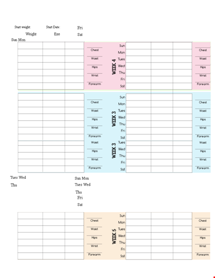 free weekly weight loss chart template template