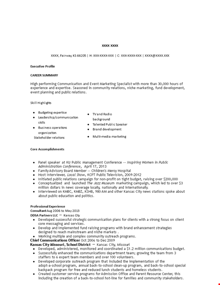 marketing events specialist resume template