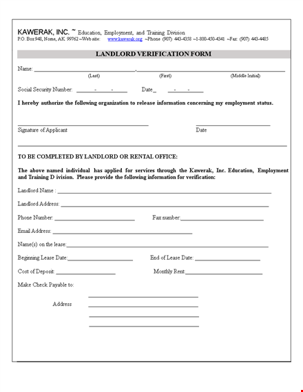 landlord employment verification form template - verify employment with kawerak template