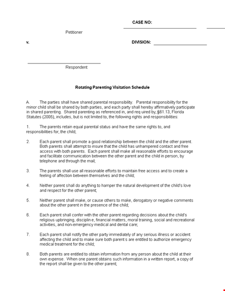 parenting visitation schedule template | ensure a smooth holiday schedule for your child template