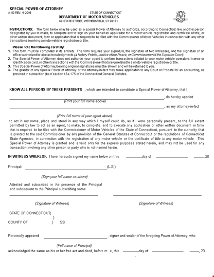 special power of attorney for motor vehicles template