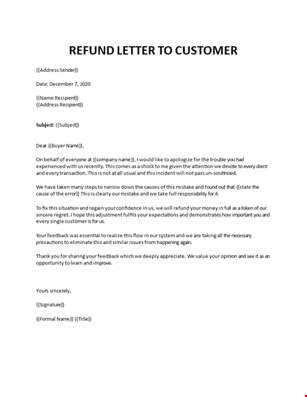 refund letter to customer template