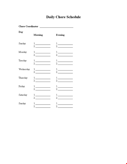 daily chore schedule template template