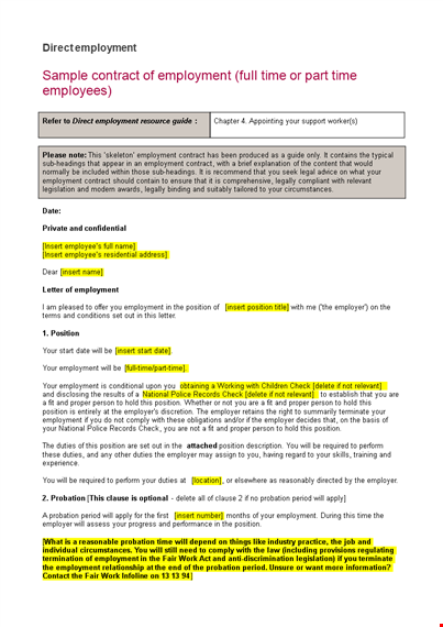employment contract template - easily insert your company info template