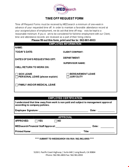 time off request form template - streamline your leave process | medsearch template
