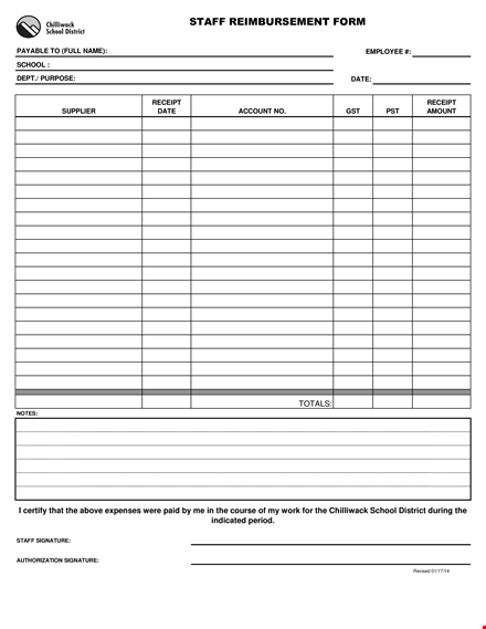 staff reimbursement form template - school staff receipt with signature template