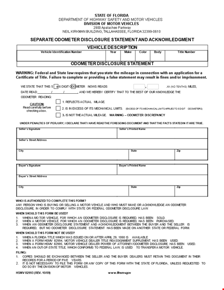 odometer disclosure statement - state motor vehicle odometer disclosure template