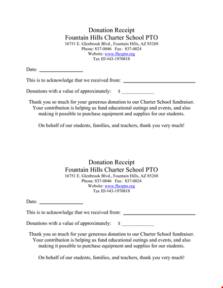 school fundraiser receipt - support education at charter hills with your donation template