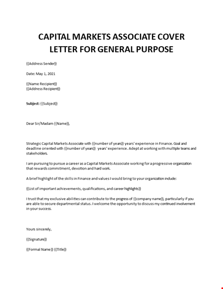 capital markets associate cover letter template