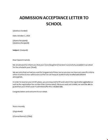 admission acceptance letter to school template