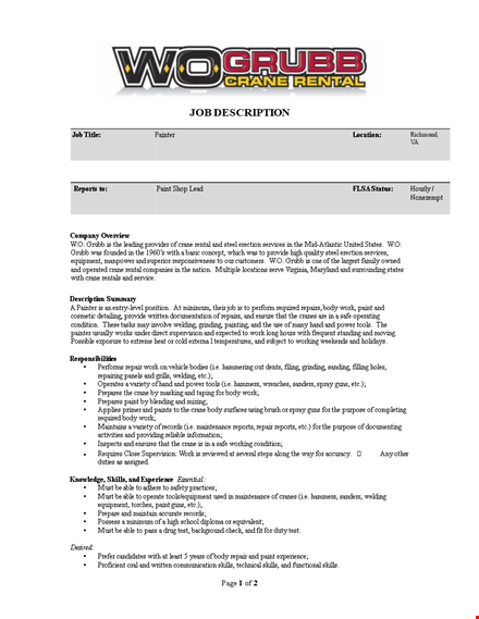 entry level painter job description template