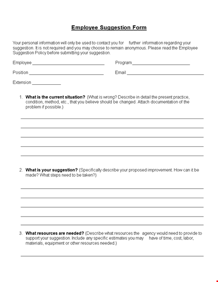 employee suggestion form word format template