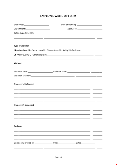 employee write up form template