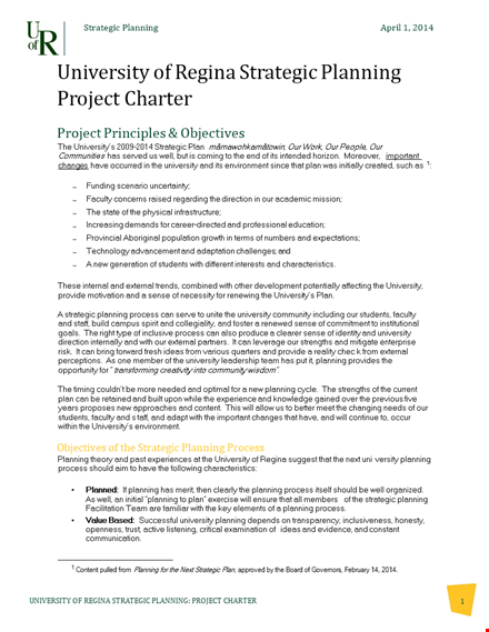 project charter strategic plan for university planning template