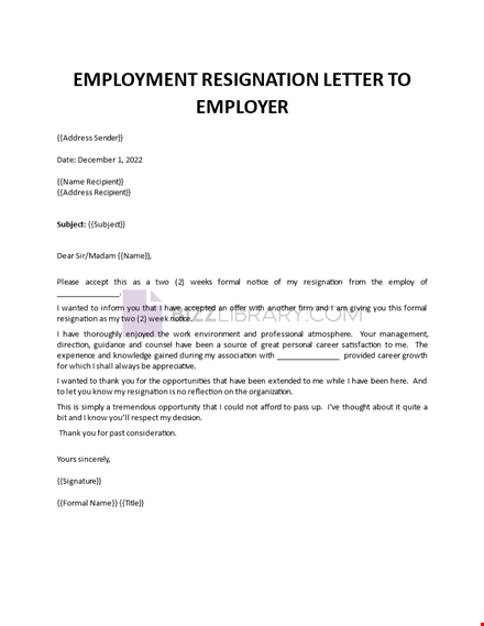 resignation letter to employer template