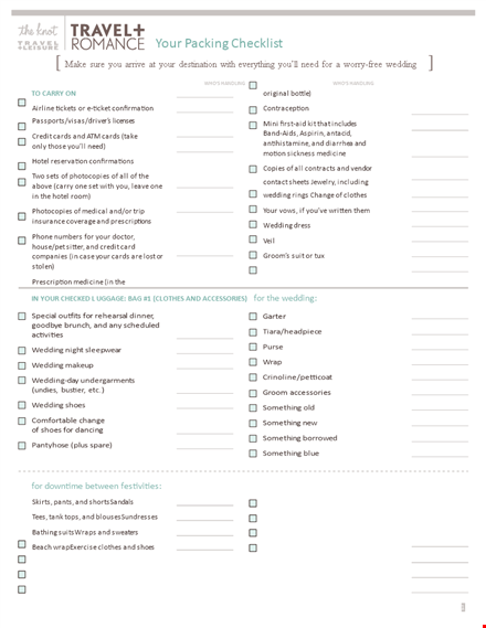 organize your travel with our packing list template | wedding, hotel, credit cards & more template