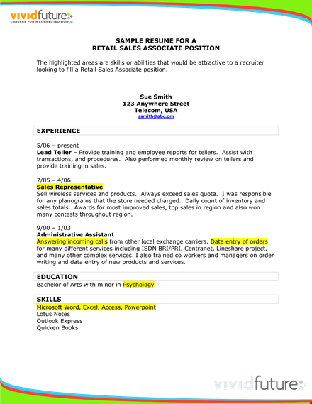 retail sales associate template