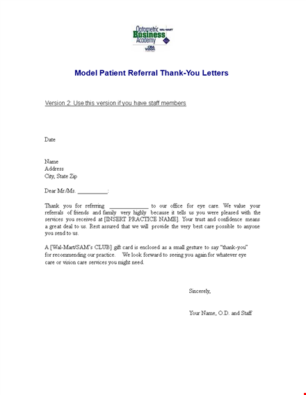 doctor referral thank you note template
