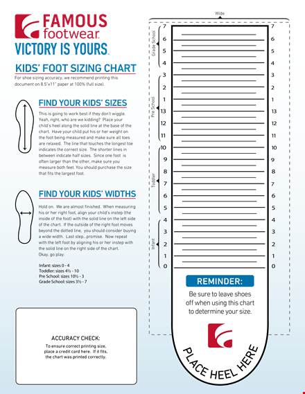 kids foot size chart template