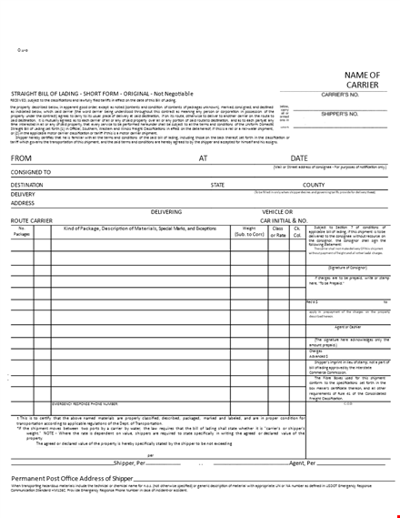 overland bill of lading template