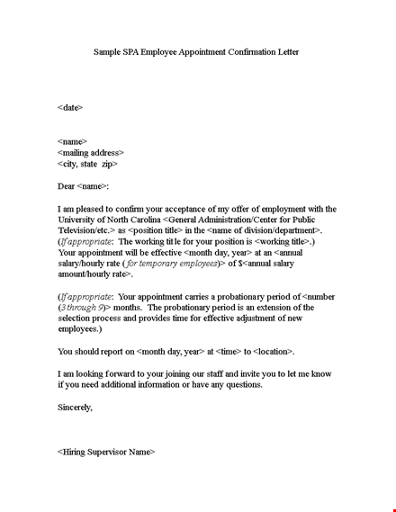 job appointment confirmation letter template