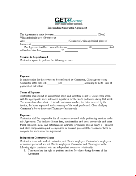 independent contractor agreement for client services - contractor agreement template