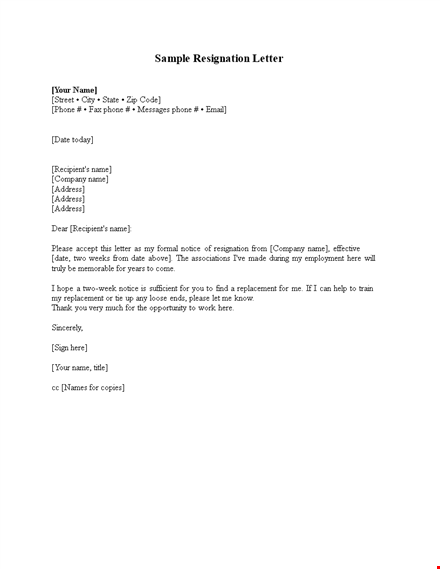corporate resignation letter example template
