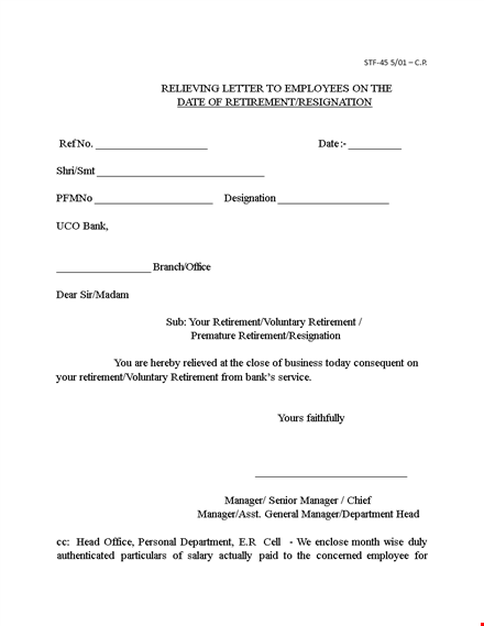 relieving letter format from employee template