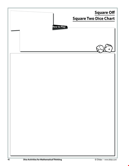 find the square root chart for two dice: number, square, token template