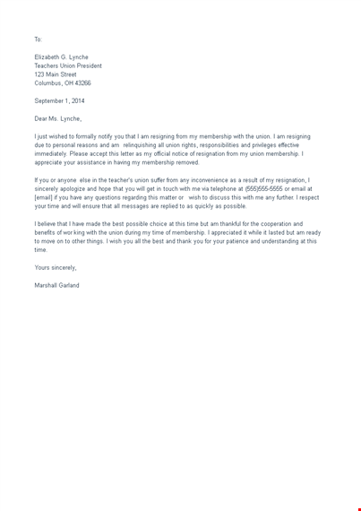 free membership resignation letter template