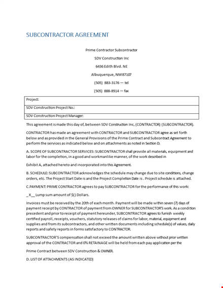 secure your business with a subcontractor agreement template template