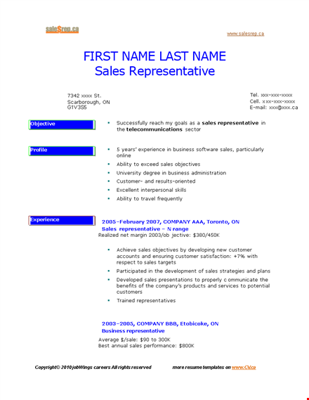 service sales representative resume template