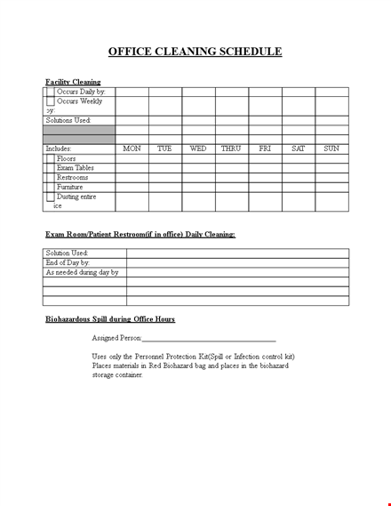 printable office cleaning schedule | daily office cleaning checklist template