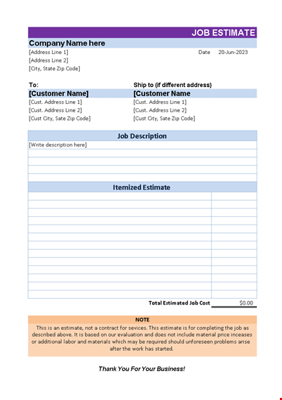 create professional estimates | free estimate template template