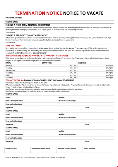 termination notice notice to vacate template