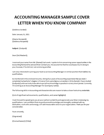 accounting manager cover letter sample template