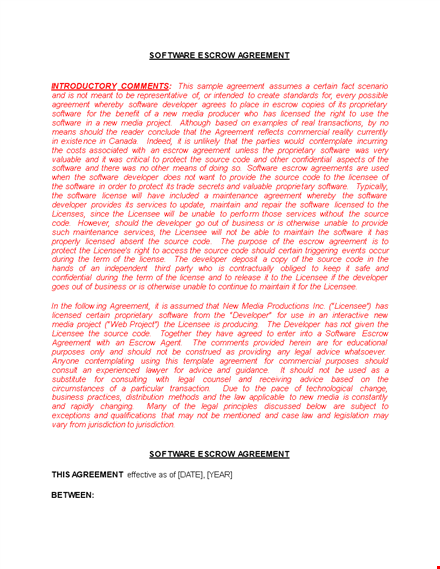 software escrow agreement template