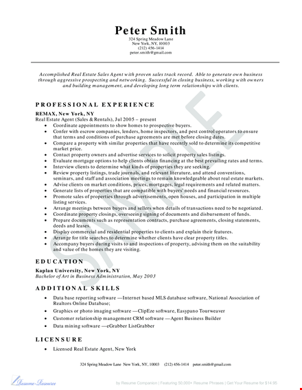 real estate sales experience resume template