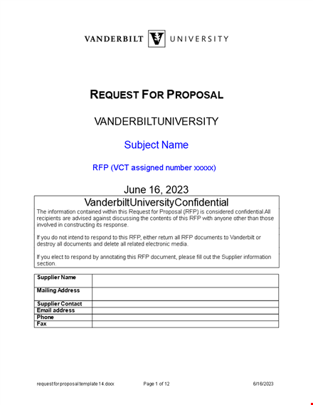 request for proposal template - streamline your supplier selection process | vanderbilt template