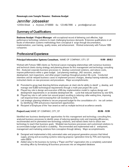 modern business analyst resume template