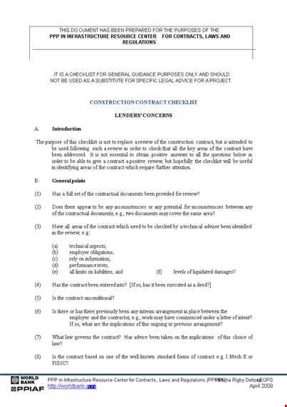 construction contract checklist template template